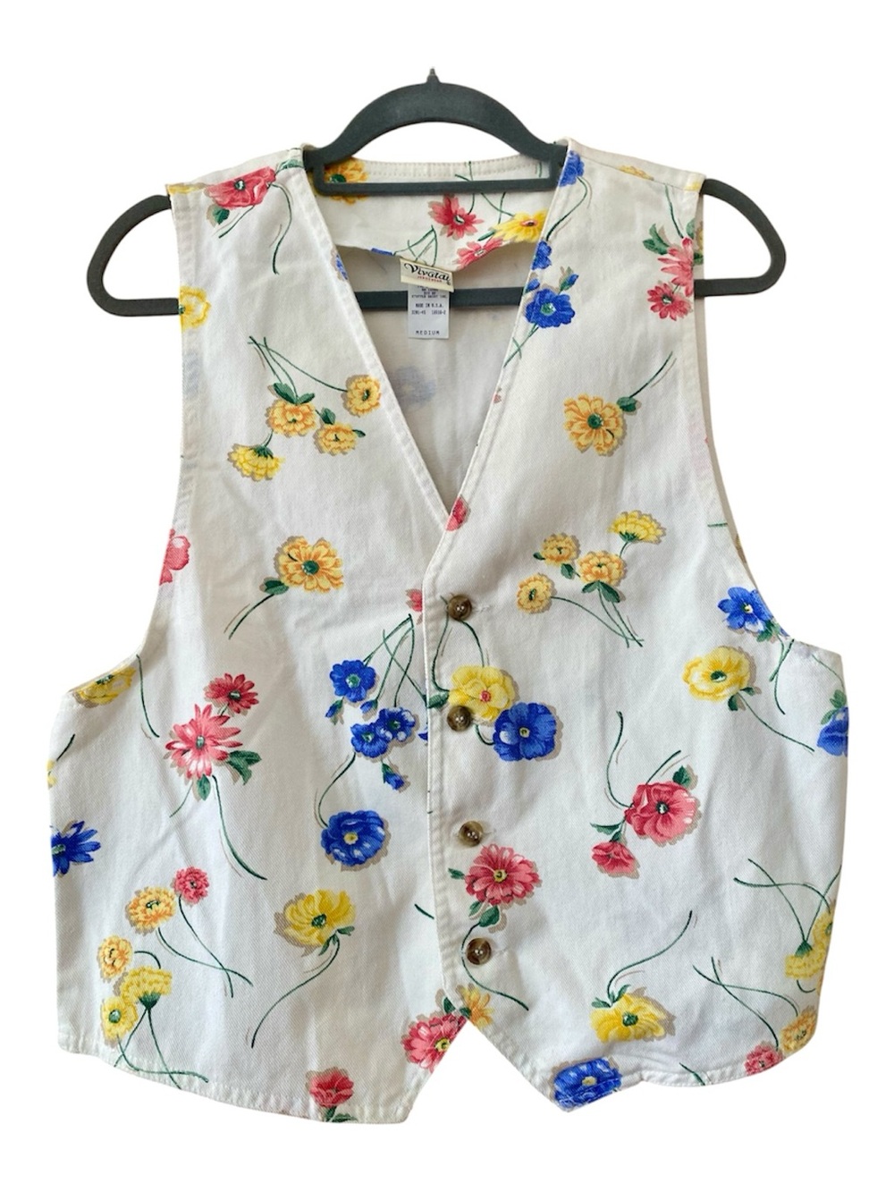 Vintage Vivaldi Floral Cotton Twill Vest Medium Made in USA 90s